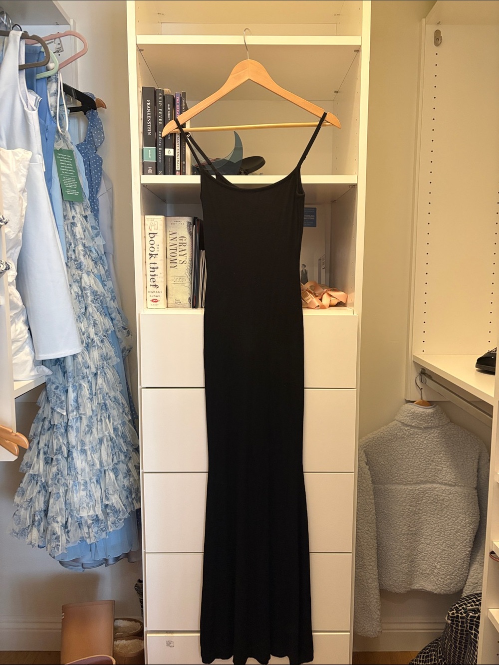 SKIMS Black Slip Maxi Dress with Thin Straps